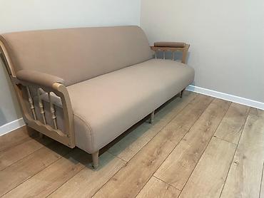 sofa: Диван в сканди-ретро стиле - Трёхместный прямой диван с высокой — 3