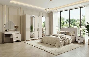 Спальные гарнитуры: Спальный гарнитур, Двуспальная кровать, МДФ, цвет - Бежевый — 2