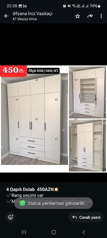 *4 Qapılı Dolab 450AZN💥* ✔️Rəng seçimi var ✔️Material:Rusiya