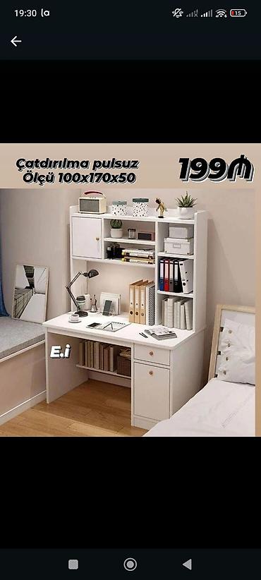 sar dekor: Ağ rəngli çoxfunksiyalı iş/oxu masası və üst rəf modulu - Ölçü: 100 x — 1