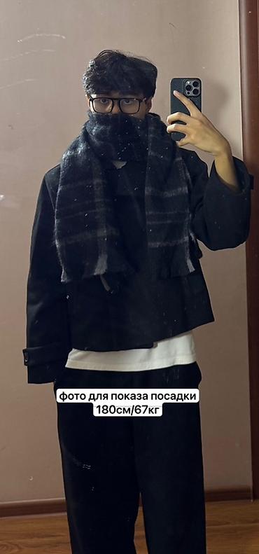 мужской тулуп: Укороченное двубортное пальто/жакет в стиле pea coat, чёрного цвета — 2