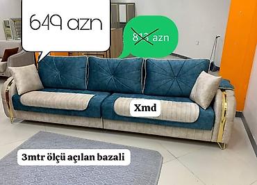 ortuk: 3 metr ölçüdə açılan, bazalı divan. - Rəng: mavi-əyri daş tonlarında — 1