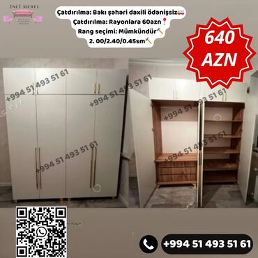 Dolablar: Yeni, Açılan, 4 qapılı Düz dolab, Qarderob, paltar dolabı, Azərbaycan — 22