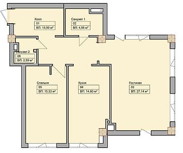 старый вокзал: 2 комнаты, 85 м², ЖД вокзал Элитка, 7 этаж, ПСО (под самоотделку) — 1