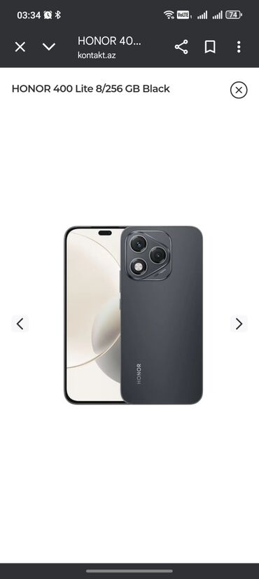 Sirena Motors: Honor 400 Lite, 256 GB, rəng - Qara, Zəmanət
