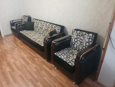 tek divanlarin qiymeti: Б/у, Раскладной диван, 2 кресла, С подъемным механизмом, Раскладной
