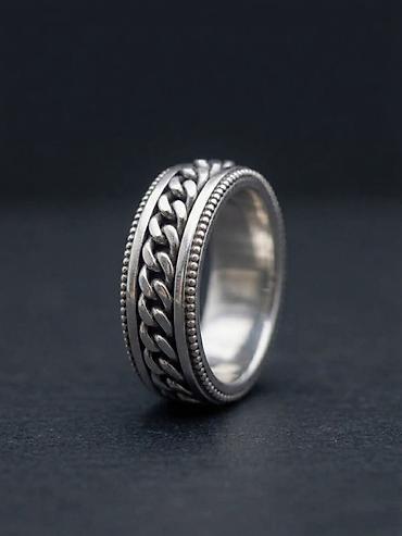 Бижутерия: Gümüş rəngli geniş üzük – zəncir naxışlı - Material: metal ərinti — 1