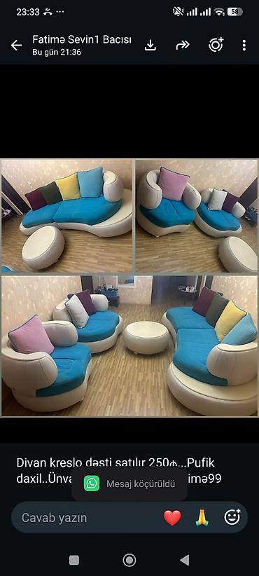 Divan kreslo dəsti satılır 250₼. Pufik daxil. Ünvan
