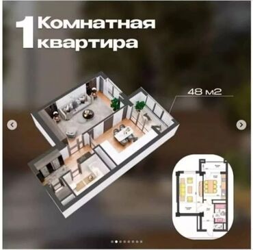 Продажа домов: 1 комната, 48 м², Элитка, 17 этаж, ПСО (под самоотделку)