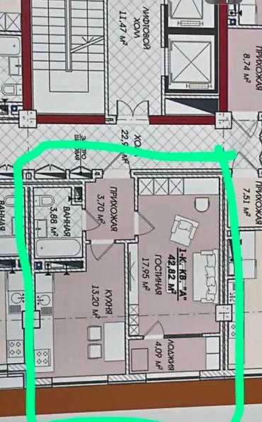 asman residence: 1 комната, 43 м², Госрегистр Элитка, 7 этаж, ПСО (под самоотделку) — 1