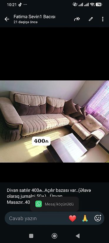 Divan satılır 400₼. Açılır bazası var. (Əlavə olaraq jurnalni lalafo.az -da Divan satılır 400₼. Açılır bazası var. (Əlavə olaraq jurnalni