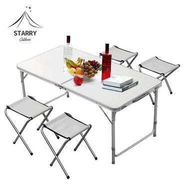 stol piknik: Yeni, Dördbucaq masa, 4 stul, Stullar ilə