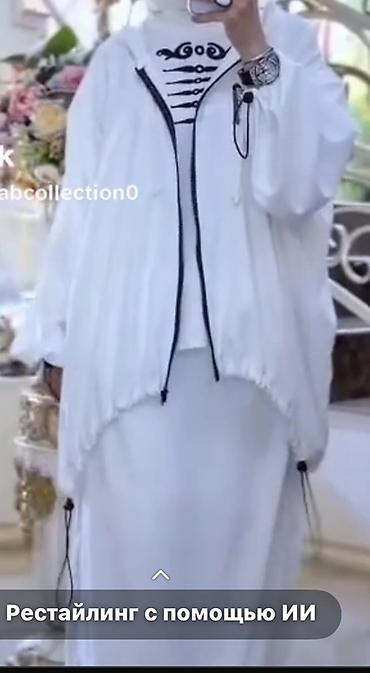 ağ kurtka: Yeni!!!!!!!!!Oversize qadın 3lü ətəkli dəst– kapüşonlu, uzun kəsim — 2