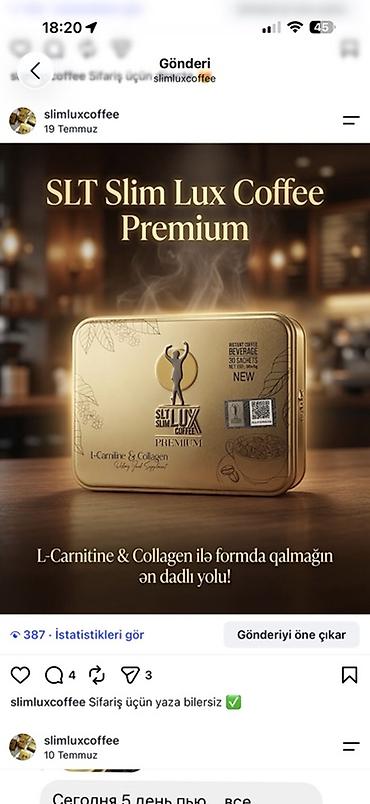 SLT Slim Lux Coffee Premium – L-Carnitine və Kollagen tərkibli instant