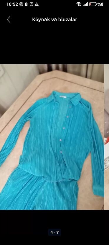 Plaşlar: Məhsul: Qadın dəsti – köynək və şalvar Brend: COLLOVER (etiketdə “44”