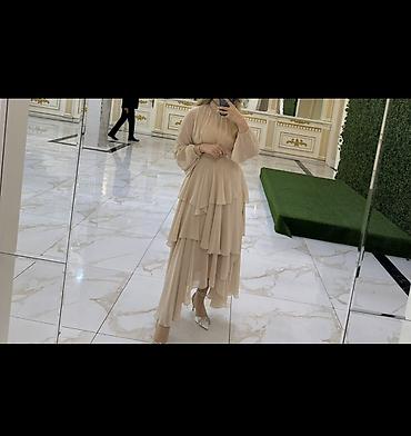 nikah: Bej rəngli zərif ziyafət donu - Rəng: açıq bej/nude - Parça: yüngül — 1