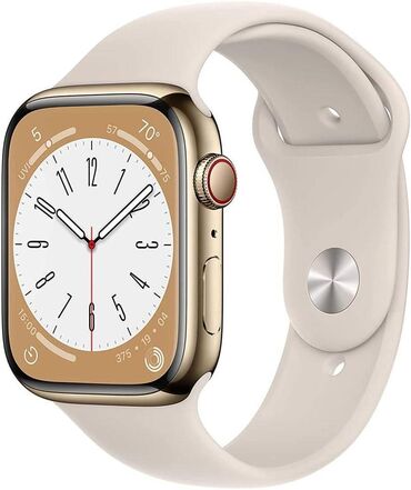 Smart saatlar: Apple Watch 8 45mm Gold Stainless Steel Starlight Band. Model number -