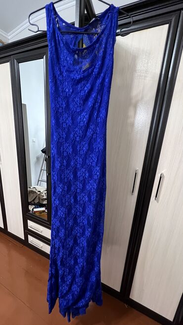 синее платье: Вечернее платье, Русалка, Длинная модель, Без рукавов, S (EU 36), M (EU 38)