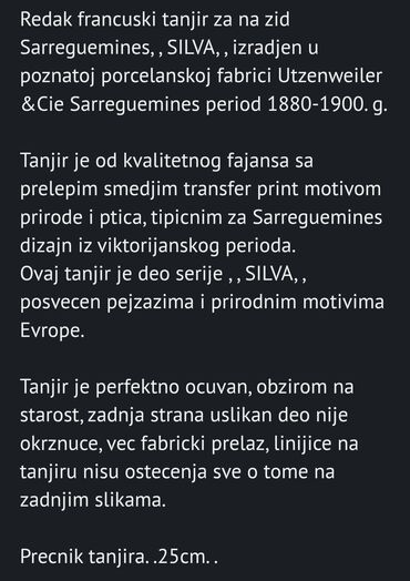 Ostali antikviteti: Tanjir SILVA za na zid 0 g.Francuska.

Sve o tanjiru na slikama — 3