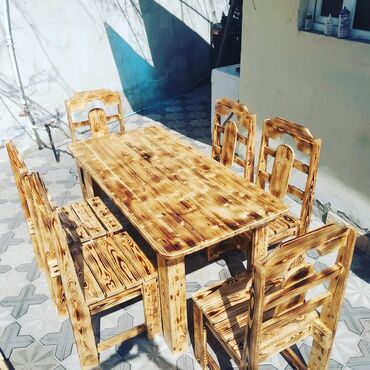 стол со стульями: Новый, Прямоугольный стол, 6 стульев, Нераскладной, Со стульями, Дерево, Азербайджан