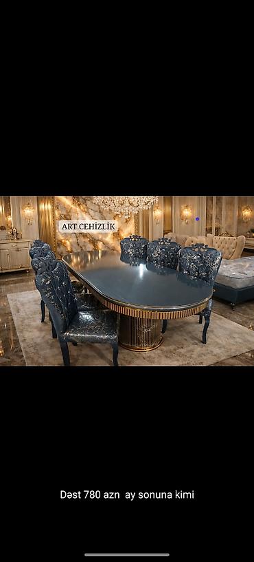 Masa və oturacaq dəstləri: Qonaq otağı üçün, Yeni, Açılmayan, Oval masa, 8 stul — 2