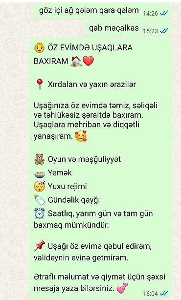 qocaya baxıcı: Uşaqlara baxım xidməti – Xırdalan və yaxın ərazilər Öz evimdə — 1