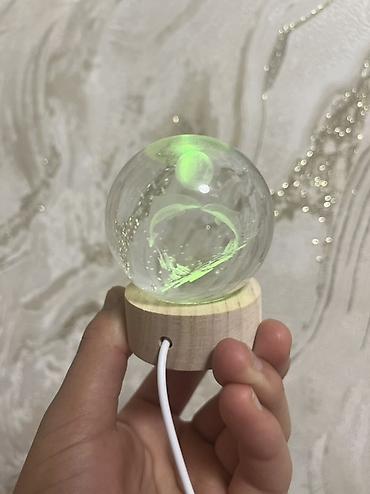 Ночники: Кристальный 3D‑шар с подсветкой на деревянной подставке - Стеклянный — 8