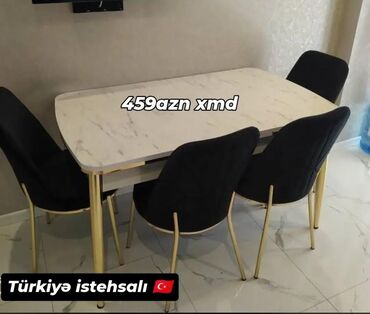 Masalar: Mətbəx üçün, Açılan, Dördbucaq masa, 4 stul