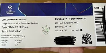 İdman formaları: UEFA Çempionlar Liqası matçına bilet. Qarabag Ferencvaros bilet