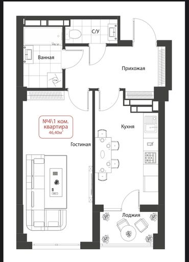 беловодский квартиры: Строится, Элитка, 1 комната, 46 м²