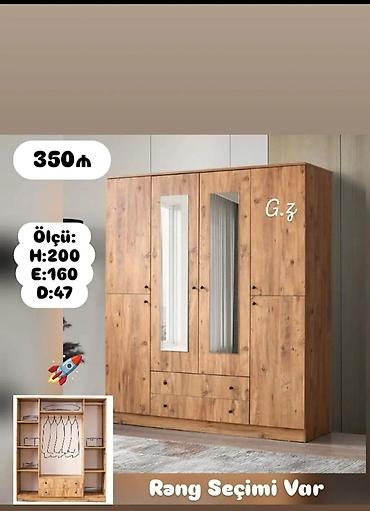 parca skaflar: Yeni, 4 qapılı, Güzgülü, Qəhvəyi, Taxta, Açılan, Düz dolab — 1