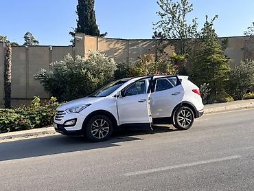 santa fe 2008: Hyundai Santa Fe, ağ rəng, 4WD krossover/SUV. Xüsusiyyətlər: - Tam — 7
