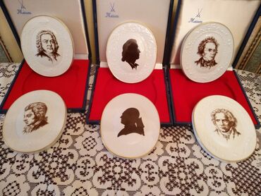 ev dekorlari: Meissen Porzellan panno,Bach, Beethoven, Mozart, Schubert, Schiller