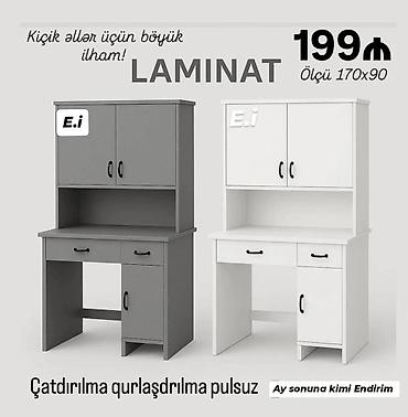 salon skafi: Laminat iş masası və üst dolablı rəf dəsti - Ölçü: 170 x 90 sm - — 1