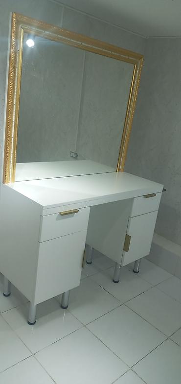 стол с зеркалом: Ağ rəngli vizaj/peykan masa dəsti – böyük güzgü və LED işıqlı çərçivə — 4