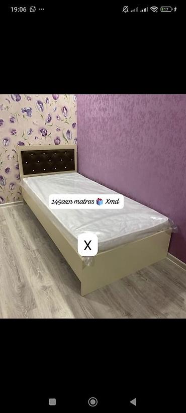 Ev üçün mebel: Tək nəfərlik çarpayı və matras dəsti. - Rəng: açıq krem çərçivə, tünd — 1