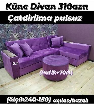 Divanlar: Məhsul: Künc divan • Rəng: bənövşəyi • Material: yumşaq parça üzlük — 1