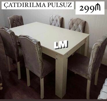 restoran ucun stol stullar: Dördbucaq masa, Qonaq otağı üçün, 6 nəfər, Açılmayan, Azərbaycan, Zəmanətli