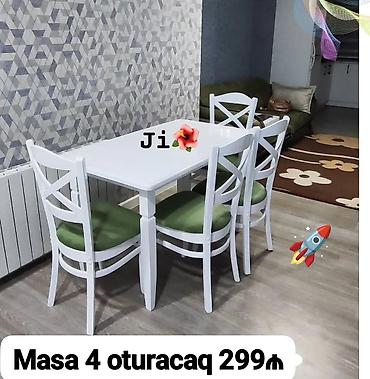 şeki: Mətbəx üçün, Yeni, Açılmayan, Dördbucaq masa, 4 stul — 1