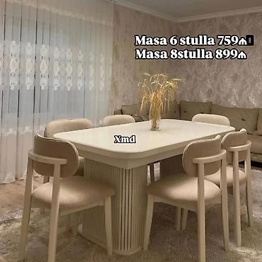 Masa və oturacaq dəstləri: Xedice 6 nəfərlik yemək dəsti - Dəst: 1 masa + 6 stul - Masa — 9