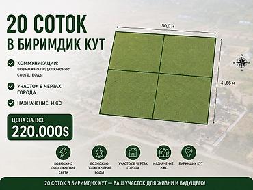 жер маян: Участок в биримдик кут.
2 линия
Свет, вода. 20 соток — 1