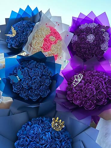 ofis əşyaları: Məxməri görünüşlü dekorativ gül buketləri - Material: uzunömürlü süni — 1