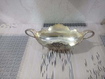dekor vitrin: Gümüşü rəngdə, iki qulplu dekorativ qab - Material: metal ərinti — 3