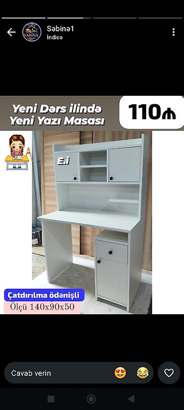 tel masa: Yeni dərs ili üçün yazı masası Ölçü: 140 x 90 x 50 sm Rəng: ağ — 1