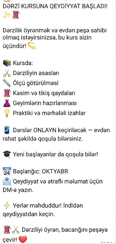 online baytar: Onlayn Dərzilik Kursu – Qeydiyyat Başladı Dərzilik öyrənmək, öz — 1