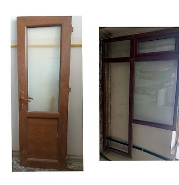 qapi dekoru: Taxta çərçivəli şüşəli qapı və pəncərə dəsti - Material: taxta — 1
