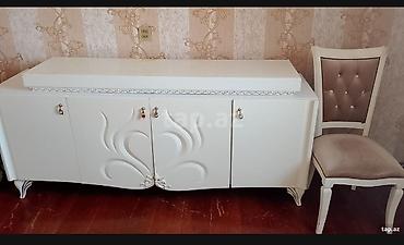 kohne stullar: Ağ rəngli klassik bufet və stul dəsti - Material: MDF/Laminat əsaslı — 1
