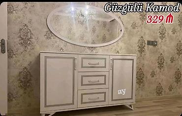 falqa kagizi: Güzgülü kamod - Rəng: ağ-gümüş çalarlı - Dizayn: yumşaq xətli, müasir — 1