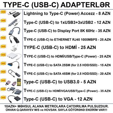 Digər kompüter aksesuarları: ⭐Type-C to Ethernet RJ45 1000Mbit – 25 AZN ⭐Type-C to SATA 15sm 2.5