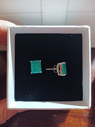Серебряные серьги, Проба 925, Изумруд, Женские, Новый